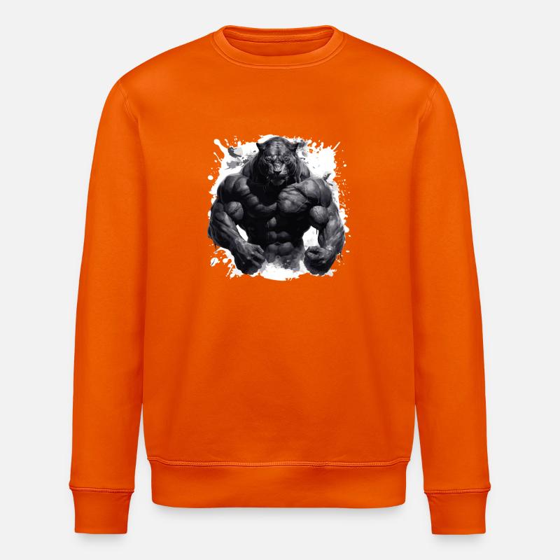 Leopard Muscles Bodybuilding Beast - Stanley/Stella ROLLER Unisex Organic Sweatshirt - bright orange