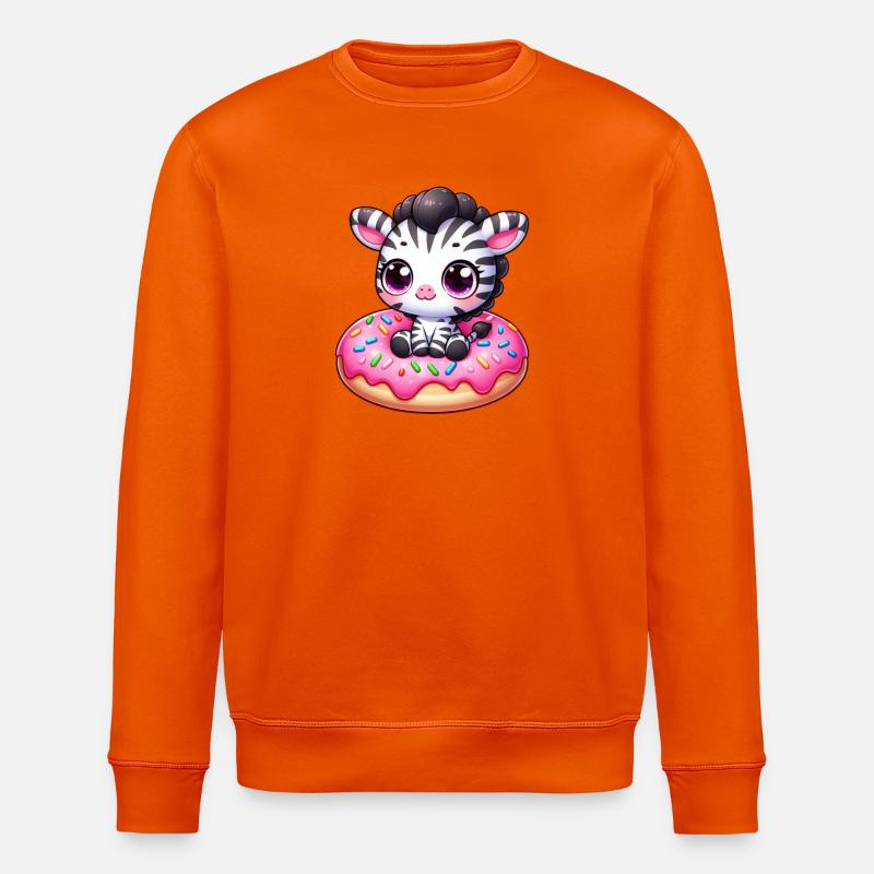 Cute Zebra Donut Dessert Funny Comic - Stanley/Stella ROLLER Unisex Organic Sweatshirt - bright orange