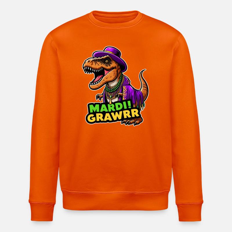 T Rex Carnival Mardi Gras - Stanley/Stella ROLLER Unisex Organic Sweatshirt - bright orange