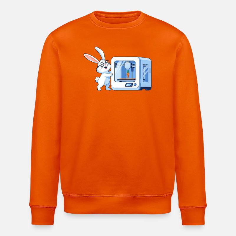 Funny Rabbit Nerd Programmer 3D Printer - Stanley/Stella ROLLER Unisex Organic Sweatshirt - bright orange