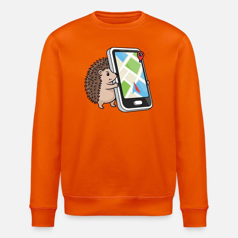 Lustig Igel Smartphone GPS Stadtplaner Geocaching - Stanley/Stella Unisex Bio-Sweatshirt ROLLER - Tieforange