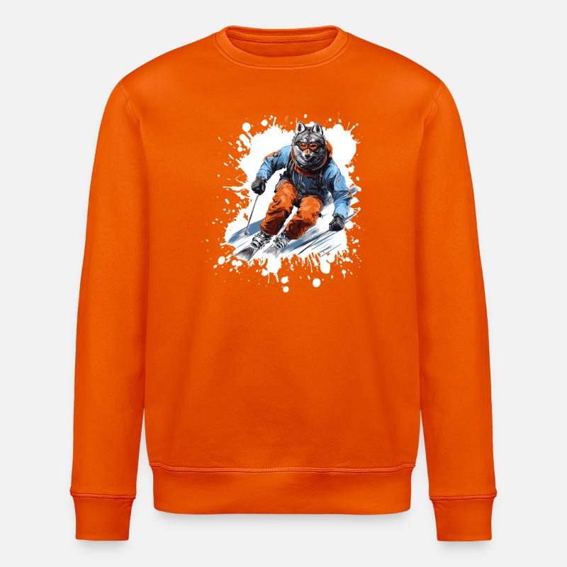 Wolf Ski Skiing - Stanley/Stella ROLLER Unisex Organic Sweatshirt - bright orange