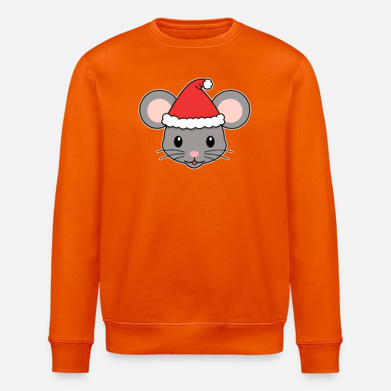 Christmas Mouse with Santa Hat - Stanley/Stella ROLLER Unisex Organic Sweatshirt - bright orange