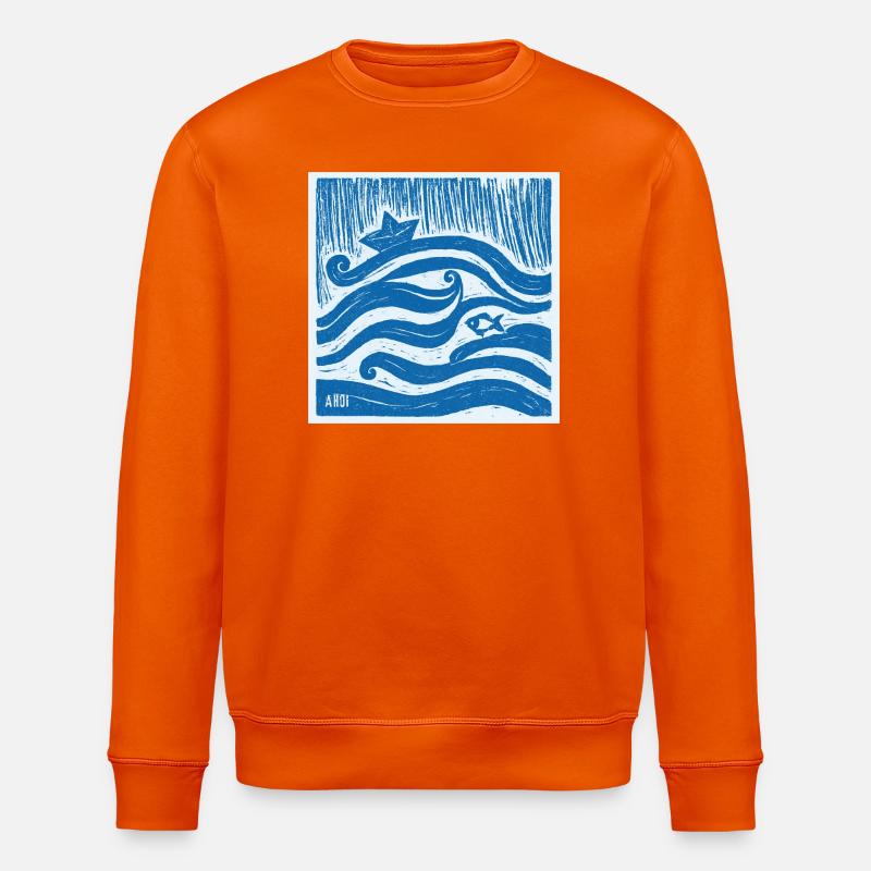Schiff Ahoi - Linol Style - Stanley/Stella Unisex Bio-Sweatshirt ROLLER - Tieforange