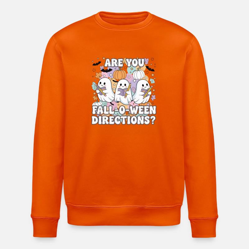 Fall-O-Ween Ghosts Reading - Stanley/Stella ROLLER Unisex Organic Sweatshirt - bright orange