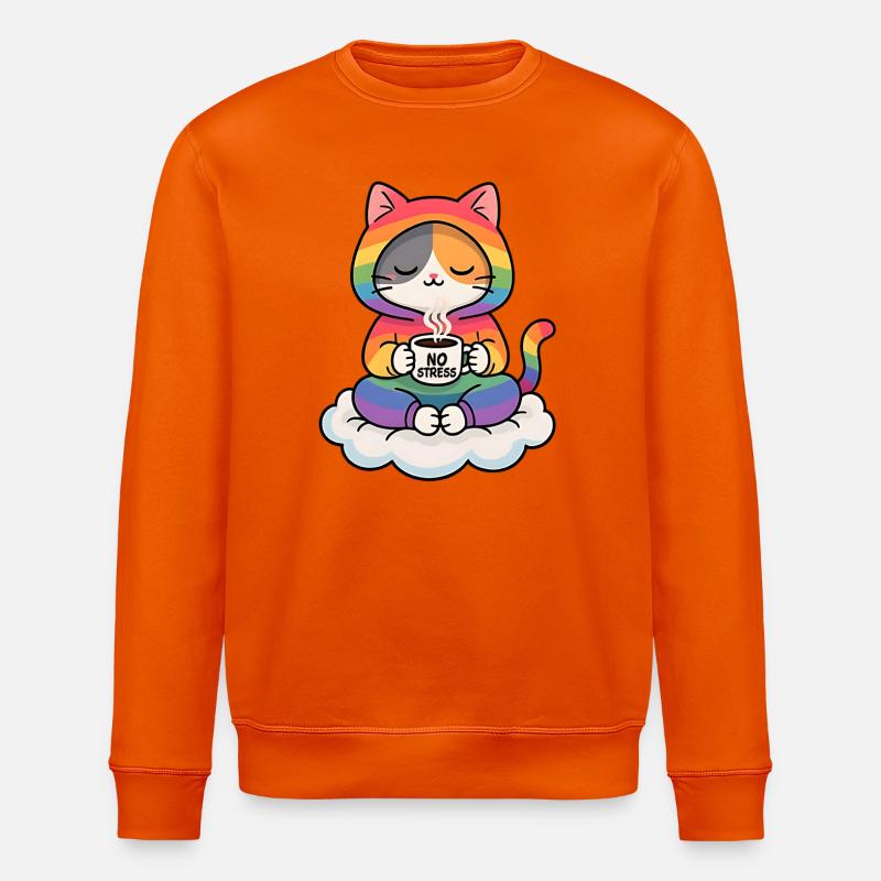 Rainbow Cat on a Cloud - Stanley/Stella ROLLER Unisex Organic Sweatshirt - bright orange