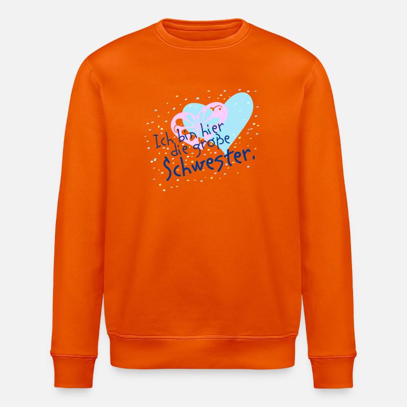Große Schwester, Herz Confetti Motiv - Stanley/Stella Unisex Bio-Sweatshirt ROLLER - Tieforange
