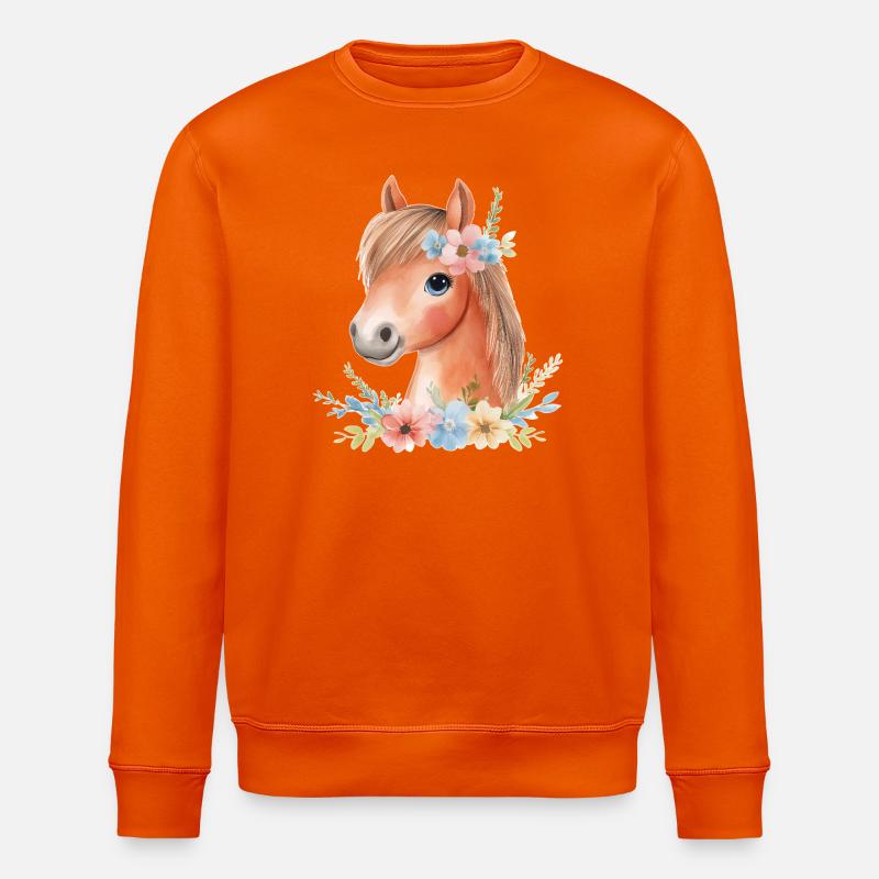 Cheval mignon avec des fleurs - Sweat bio ROLLER Stanley/Stella Unisexe - orange profond