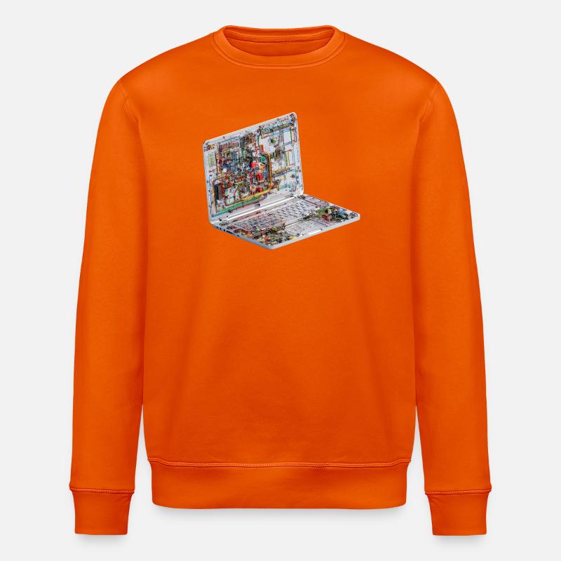 Transparent CAD circuit art on laptops - Stanley/Stella ROLLER Unisex Organic Sweatshirt - bright orange