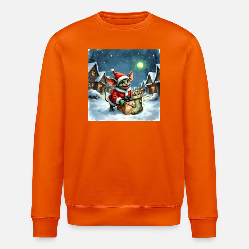 Weihnachtself schiebt verschneites Geschenk - Stanley/Stella Unisex Bio-Sweatshirt ROLLER - Tieforange