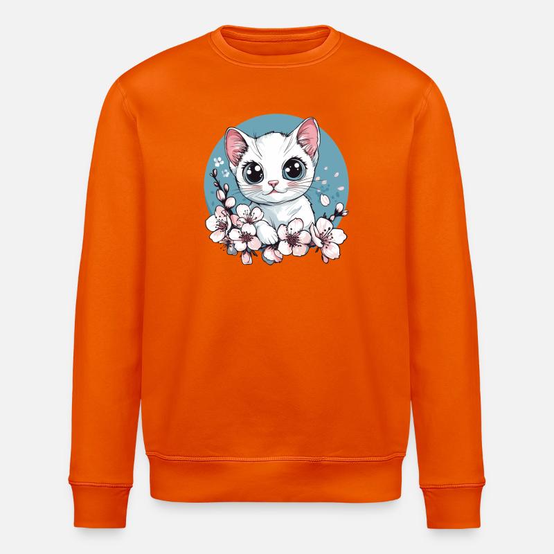 Kätzchen im Kirschblütenkreis - Stanley/Stella Unisex Bio-Sweatshirt ROLLER - Tieforange