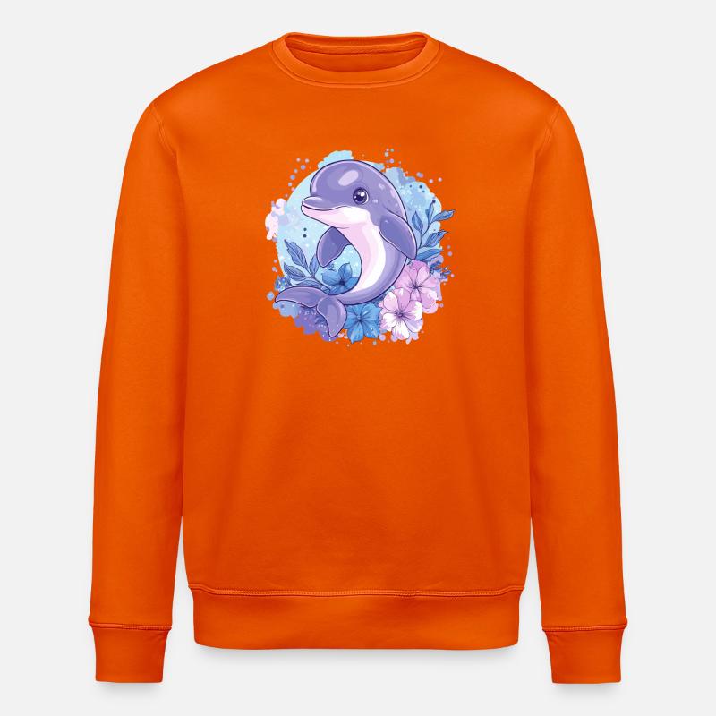 Dauphin dans le cercle de fleurs - Sweat bio ROLLER Stanley/Stella Unisexe - orange profond