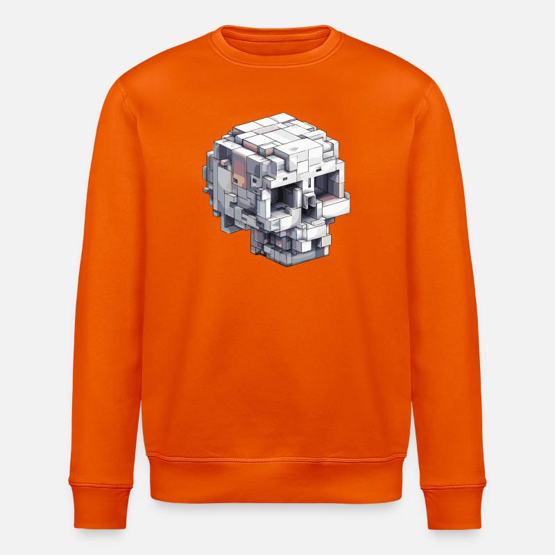 Block-Schädel Design – Digital Art Look - Stanley/Stella Unisex Bio-Sweatshirt ROLLER - Tieforange