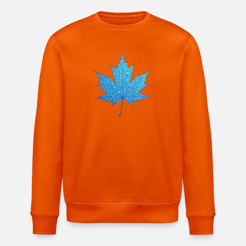 Geometric Blue Maple Leaf Print - Stanley/Stella ROLLER Unisex Organic Sweatshirt - bright orange