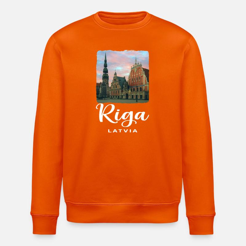 Riga, Lithuania - Stanley/Stella ROLLER Unisex Organic Sweatshirt - bright orange
