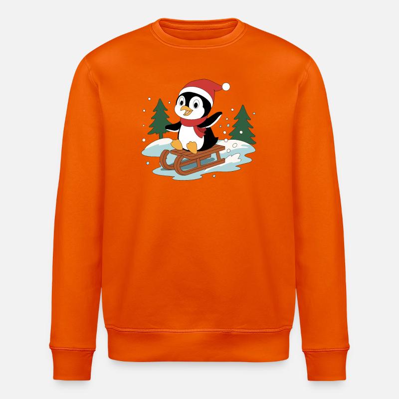 Pinguin Pino auf Schlitten - Stanley/Stella Unisex Bio-Sweatshirt ROLLER - Tieforange