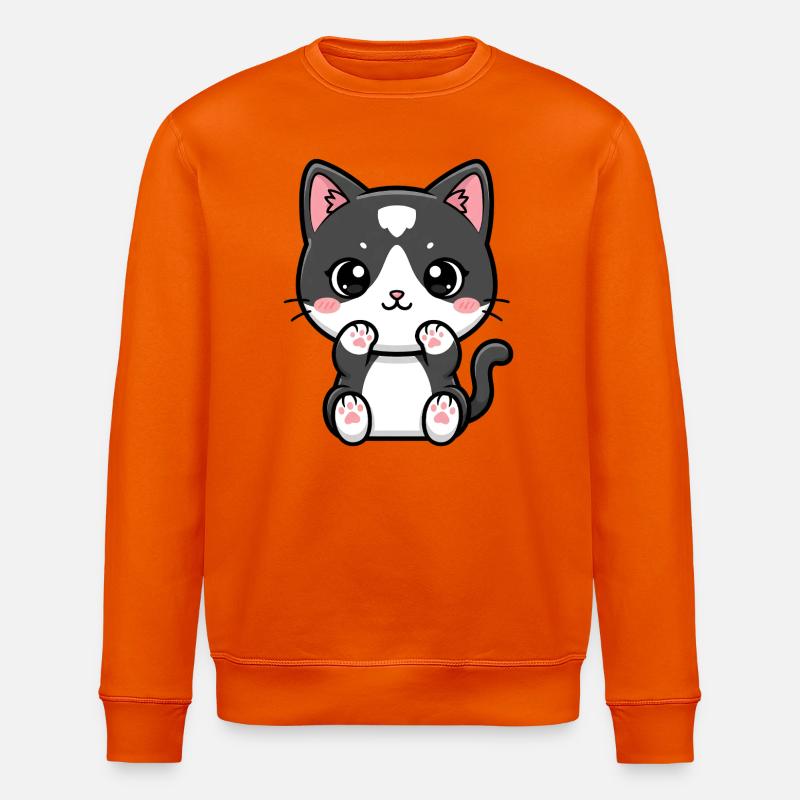 Kawaii-Katze mit errötenden Pfoten - Stanley/Stella Unisex Bio-Sweatshirt ROLLER - Tieforange