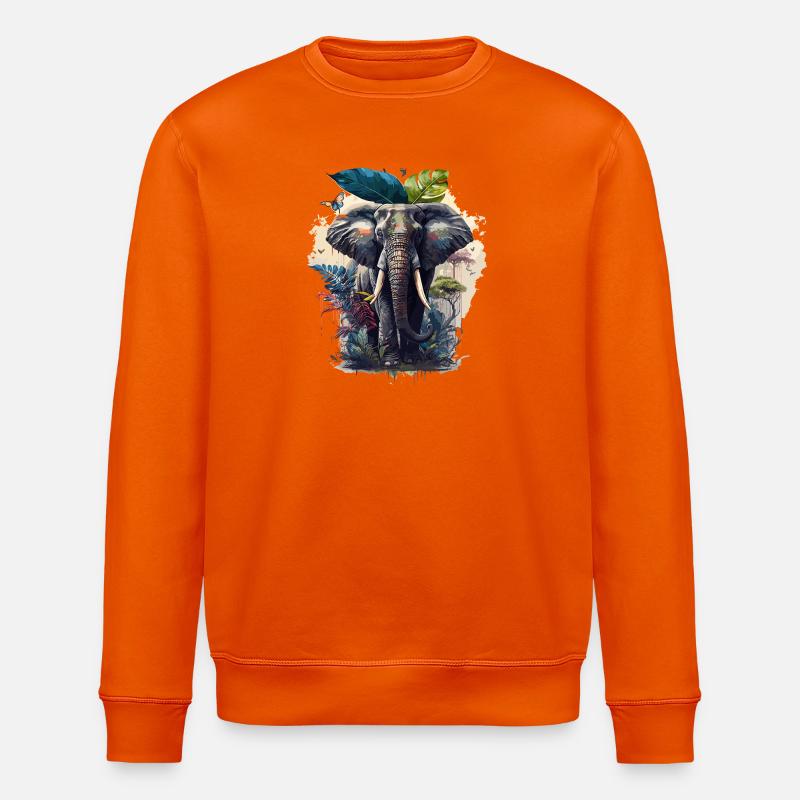 Farbenprächtiger Elefanten-Dschungel-Print - Stanley/Stella Unisex Bio-Sweatshirt ROLLER - Tieforange