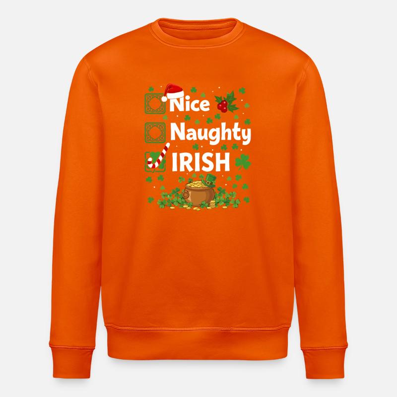 Nice Naughty Irish St Patrick - Stanley/Stella ROLLER Unisex Organic Sweatshirt - bright orange