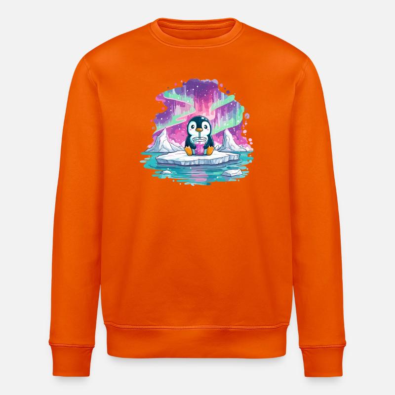 Pinguin auf Eis mit pinkem Drink - Stanley/Stella ROLLER Unisex Organic Sweatshirt - bright orange