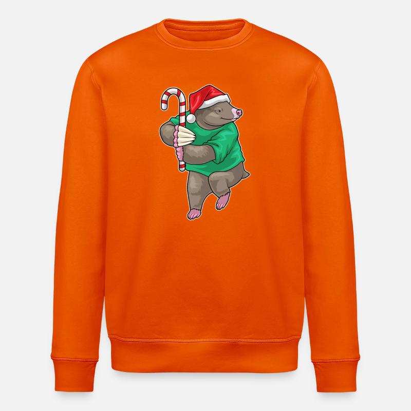 Mole Christmas candy cane - Stanley/Stella ROLLER Unisex Organic Sweatshirt - bright orange