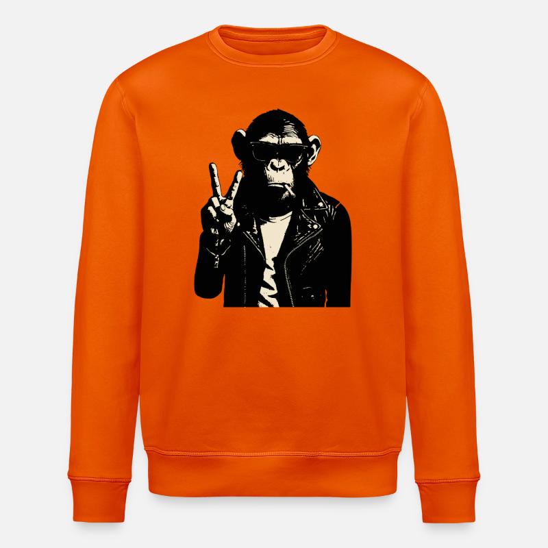 Schimpanse-Rebellen-Friedenszeichen-Leder - Stanley/Stella Unisex Bio-Sweatshirt ROLLER - Tieforange