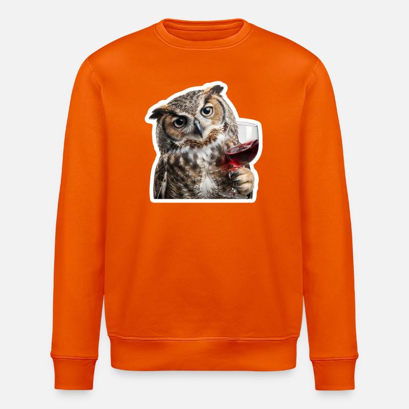 Weise Eule beim gemuetlichen Weinabend - Stanley/Stella Unisex Bio-Sweatshirt ROLLER - Tieforange