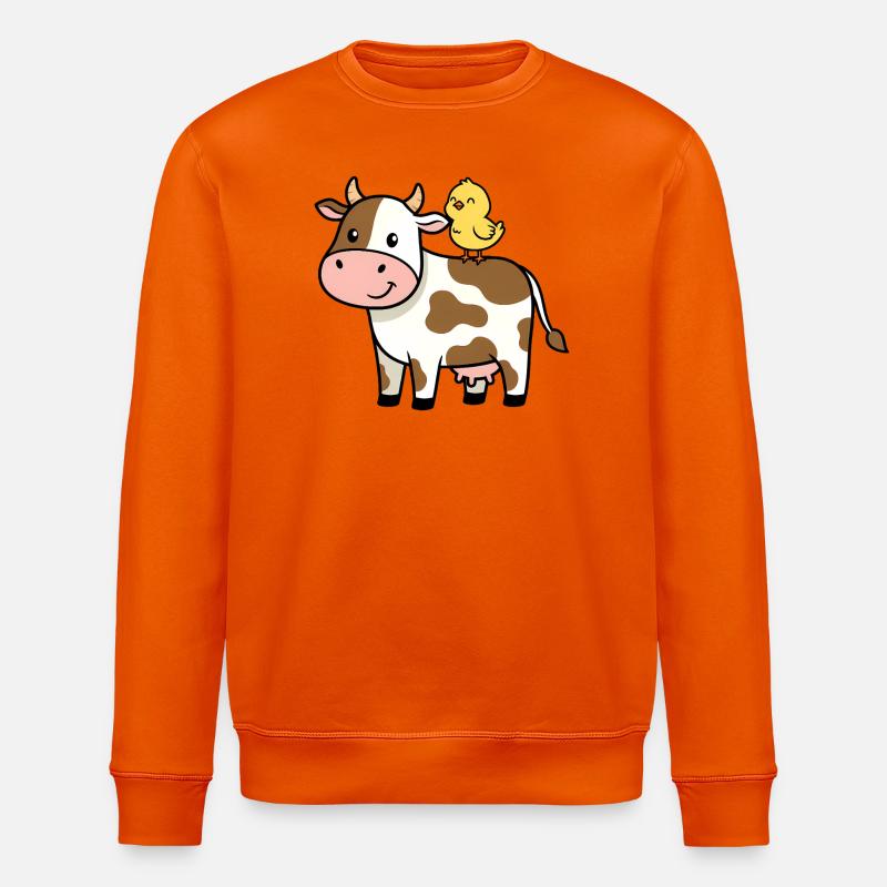 Süße Kuh mit Vogel Freundschaft - Stanley/Stella Unisex Bio-Sweatshirt ROLLER - Tieforange