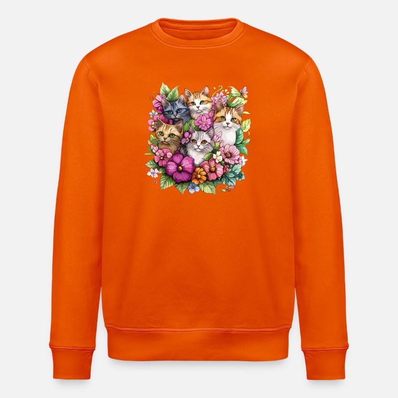Des chats dans le jardin fleuri - Sweat bio ROLLER Stanley/Stella Unisexe - orange profond