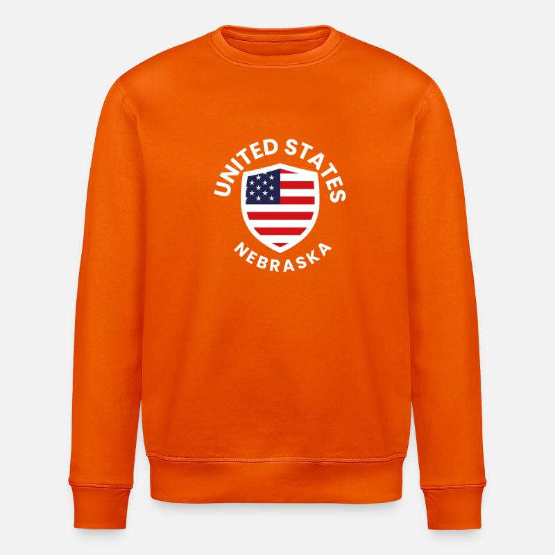 Nebraska Flag Shield Patch - Stanley/Stella ROLLER Unisex Organic Sweatshirt - bright orange