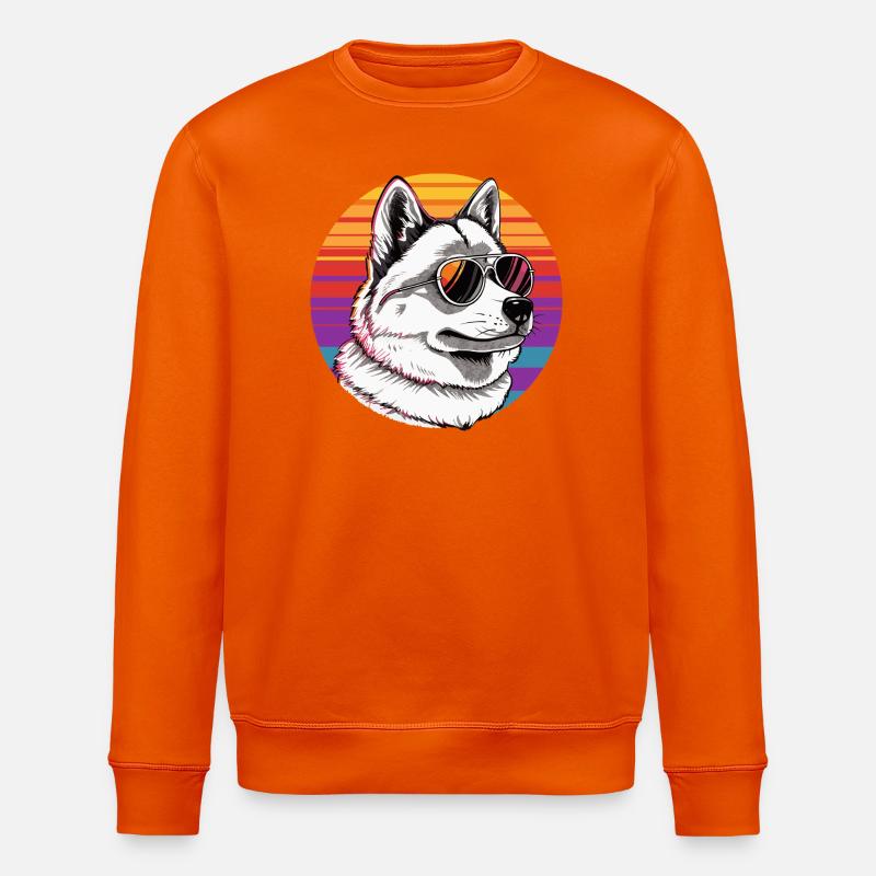 Husky mit Sonnenbrille im Regenbogen - Stanley/Stella Unisex Bio-Sweatshirt ROLLER - Tieforange