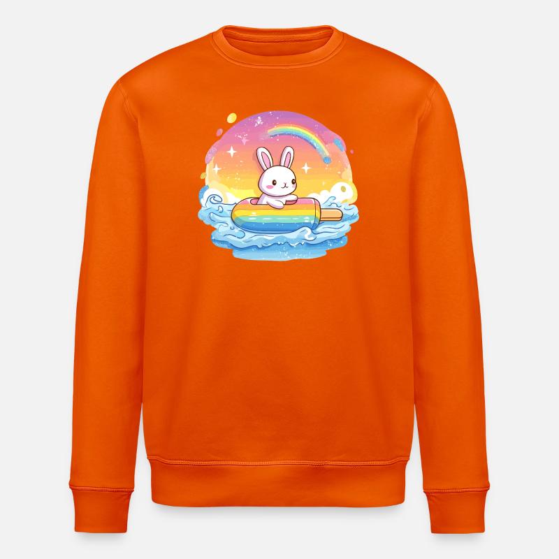 Kleines Bunny surft Regenbogenmeer - Stanley/Stella Unisex Bio-Sweatshirt ROLLER - Tieforange