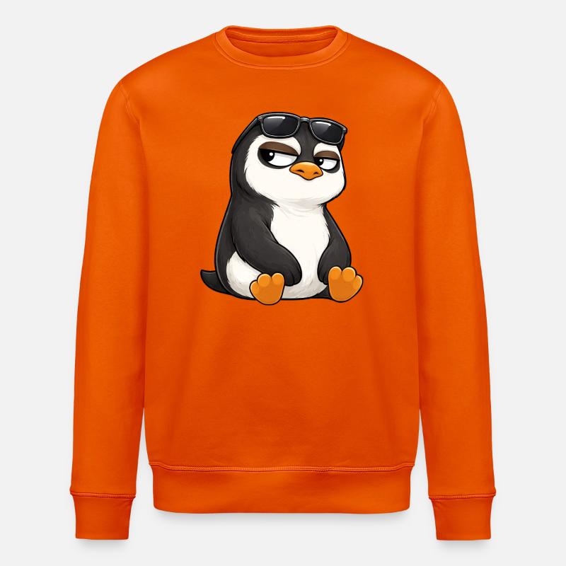 Coole Cartoon Pinguin mit Sonnenbrille skeptisch - Stanley/Stella Unisex Bio-Sweatshirt ROLLER - Tieforange