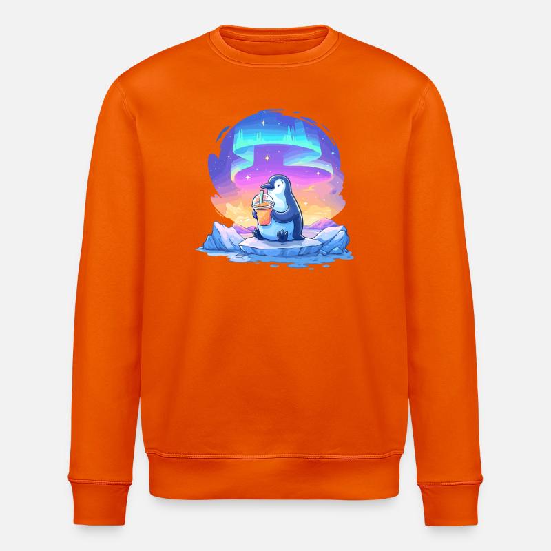 Aurora-Pinguin mit Getränk - Stanley/Stella Unisex Bio-Sweatshirt ROLLER - Tieforange