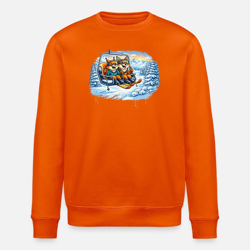 Eichhörnchen & Fuchs im Skilift – Winterspaß - Stanley/Stella Unisex Bio-Sweatshirt ROLLER - Tieforange