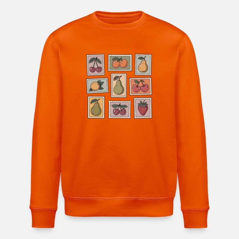 Pastel Fruit Stamp Pattern - Stanley/Stella ROLLER Unisex Organic Sweatshirt - bright orange