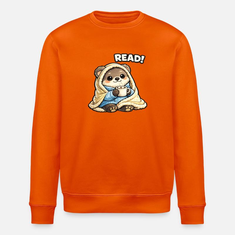 Cuddly Bear Reading Time Under Blanket - Stanley/Stella ROLLER Unisex Organic Sweatshirt - bright orange