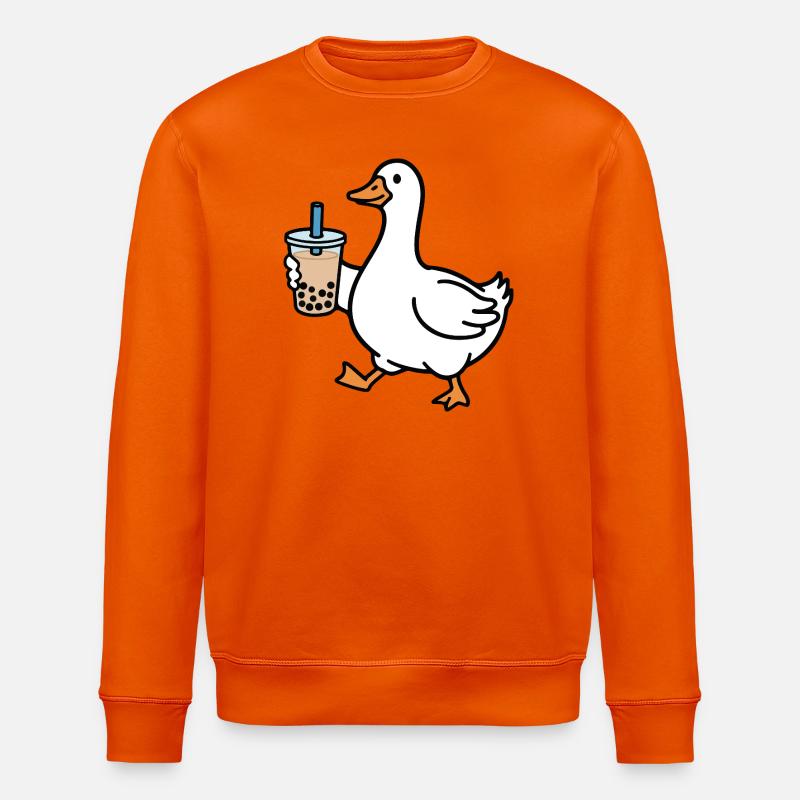 Croaking duck with bubble tea - Stanley/Stella ROLLER Unisex Organic Sweatshirt - bright orange