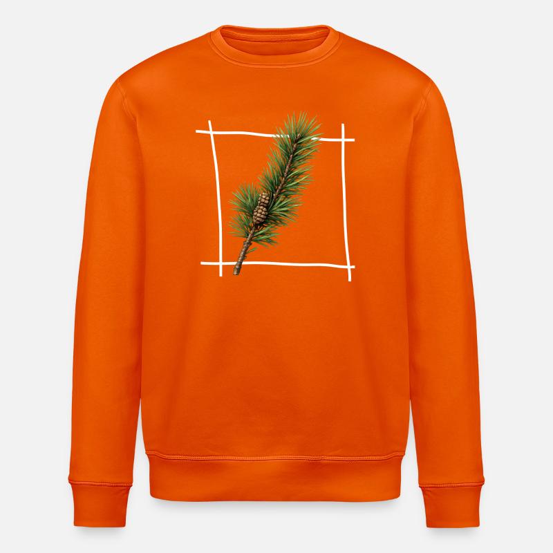 Pine Branch Minimal Frame - Stanley/Stella ROLLER Unisex Organic Sweatshirt - bright orange
