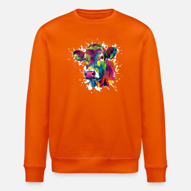 Kuh Popart Farbexplosion - Stanley/Stella Unisex Bio-Sweatshirt ROLLER - Tieforange