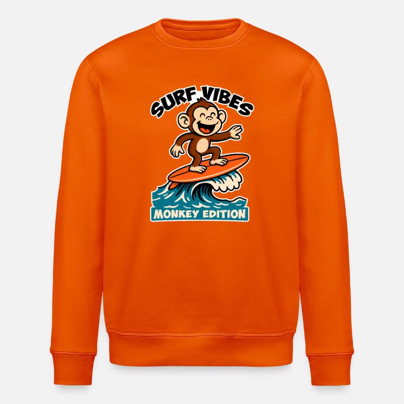 Surf Vibes, Monkey Edition. Glücklicher Surfaffe - Stanley/Stella Unisex Bio-Sweatshirt ROLLER - Tieforange