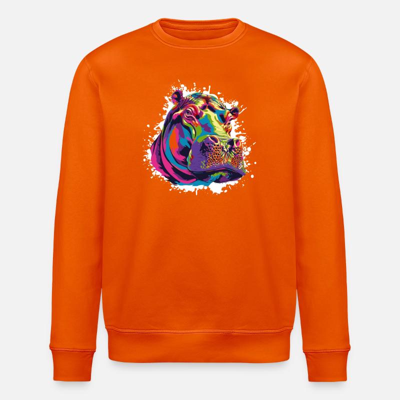 Hippo Art Comic - Stanley/Stella ROLLER Unisex Organic Sweatshirt - bright orange
