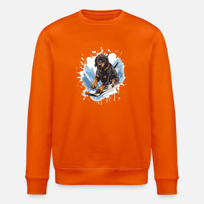 Doberman Hund Snowboard - Stanley/Stella Unisex Bio-Sweatshirt ROLLER - Tieforange