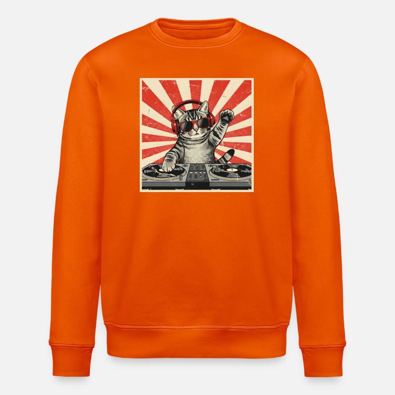 Cat DJ Retro Pop Art - Stanley/Stella ROLLER Unisex Organic Sweatshirt - bright orange