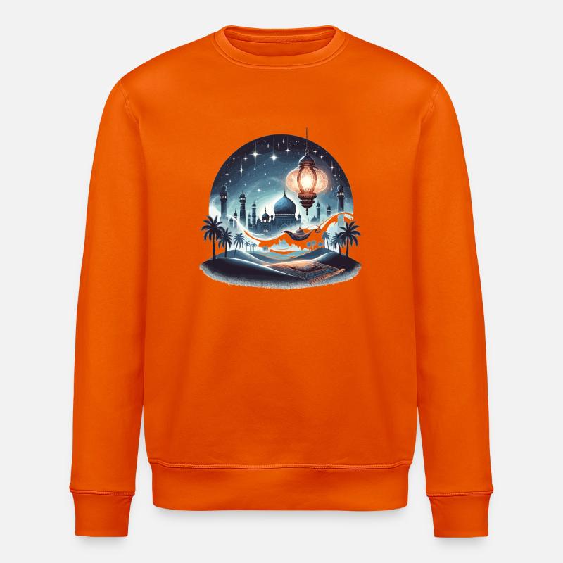 Moonlit night over Islamic skyline - Stanley/Stella ROLLER Unisex Organic Sweatshirt - bright orange