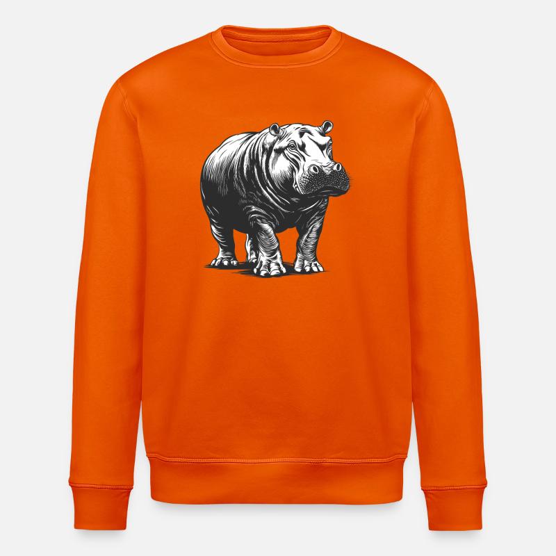 Hippo Linienstil Schwarzweiß - Stanley/Stella Unisex Bio-Sweatshirt ROLLER - Tieforange