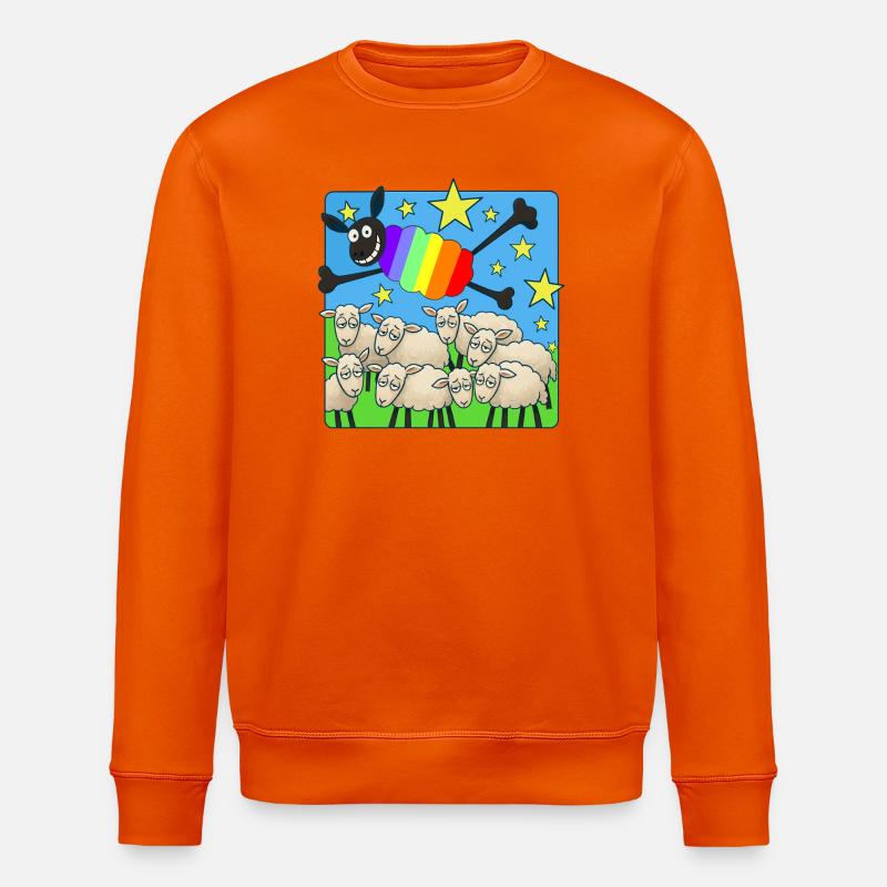 Rainbow sloth above sleeping sheep - Stanley/Stella ROLLER Unisex Organic Sweatshirt - bright orange