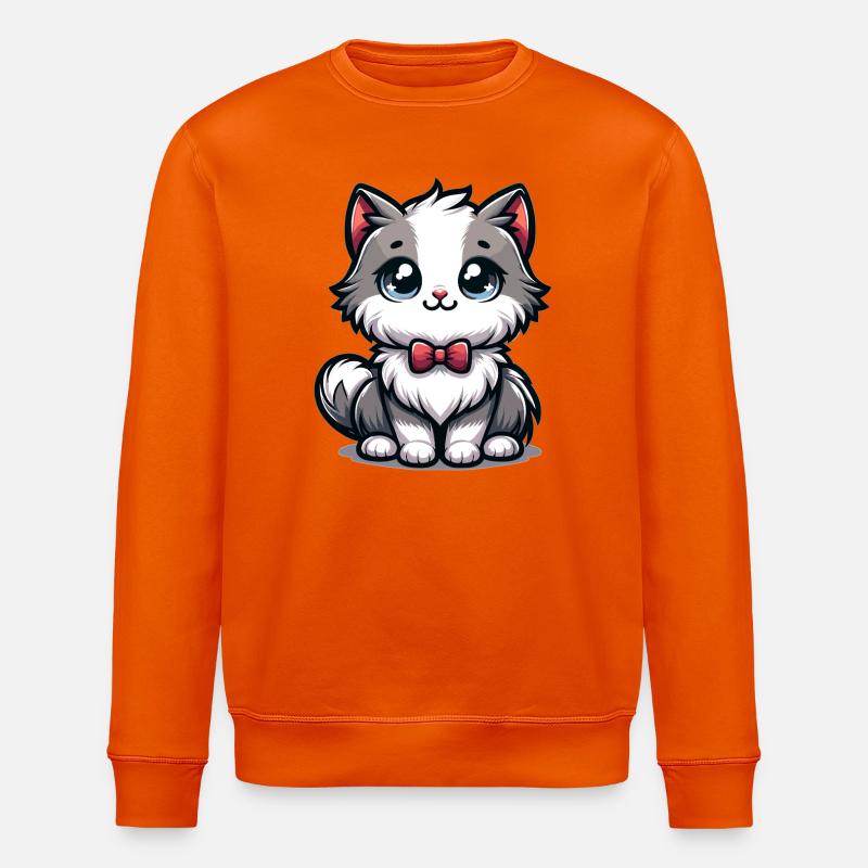 Kuschelkätzchen mit roter Fliege - Stanley/Stella Unisex Bio-Sweatshirt ROLLER - Tieforange
