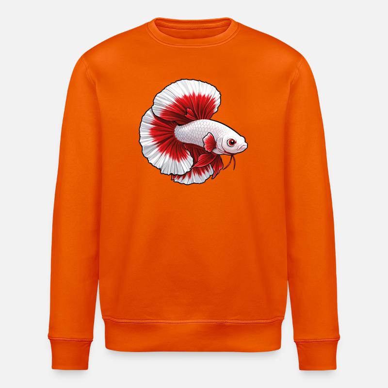Red White Betta Fish - Stanley/Stella ROLLER Unisex Organic Sweatshirt - bright orange