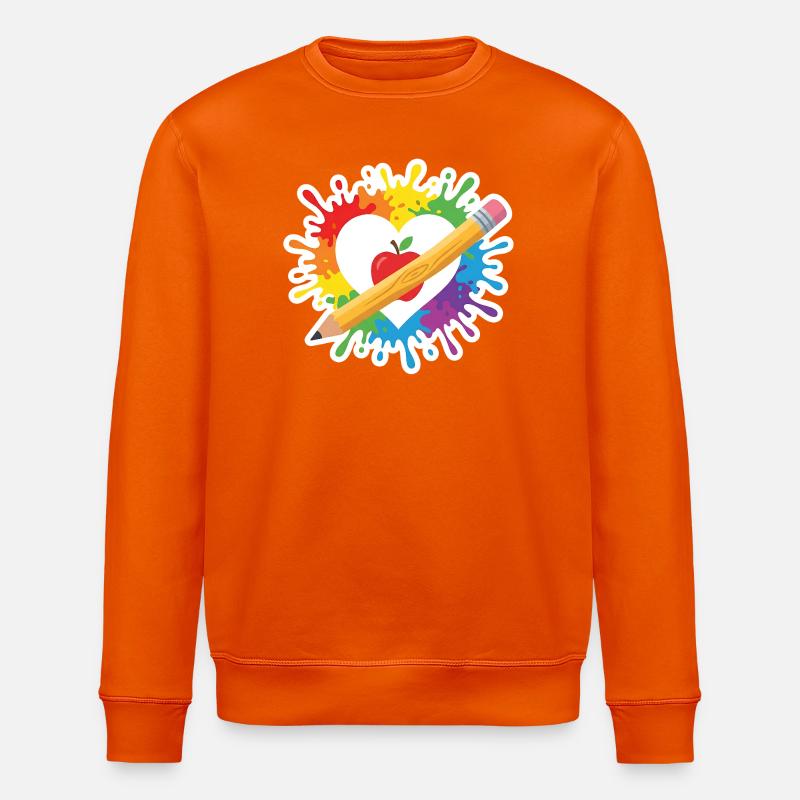 Lehrer Herz Regenbogen Apfel Buntstift Schule - Stanley/Stella Unisex Bio-Sweatshirt ROLLER - Tieforange